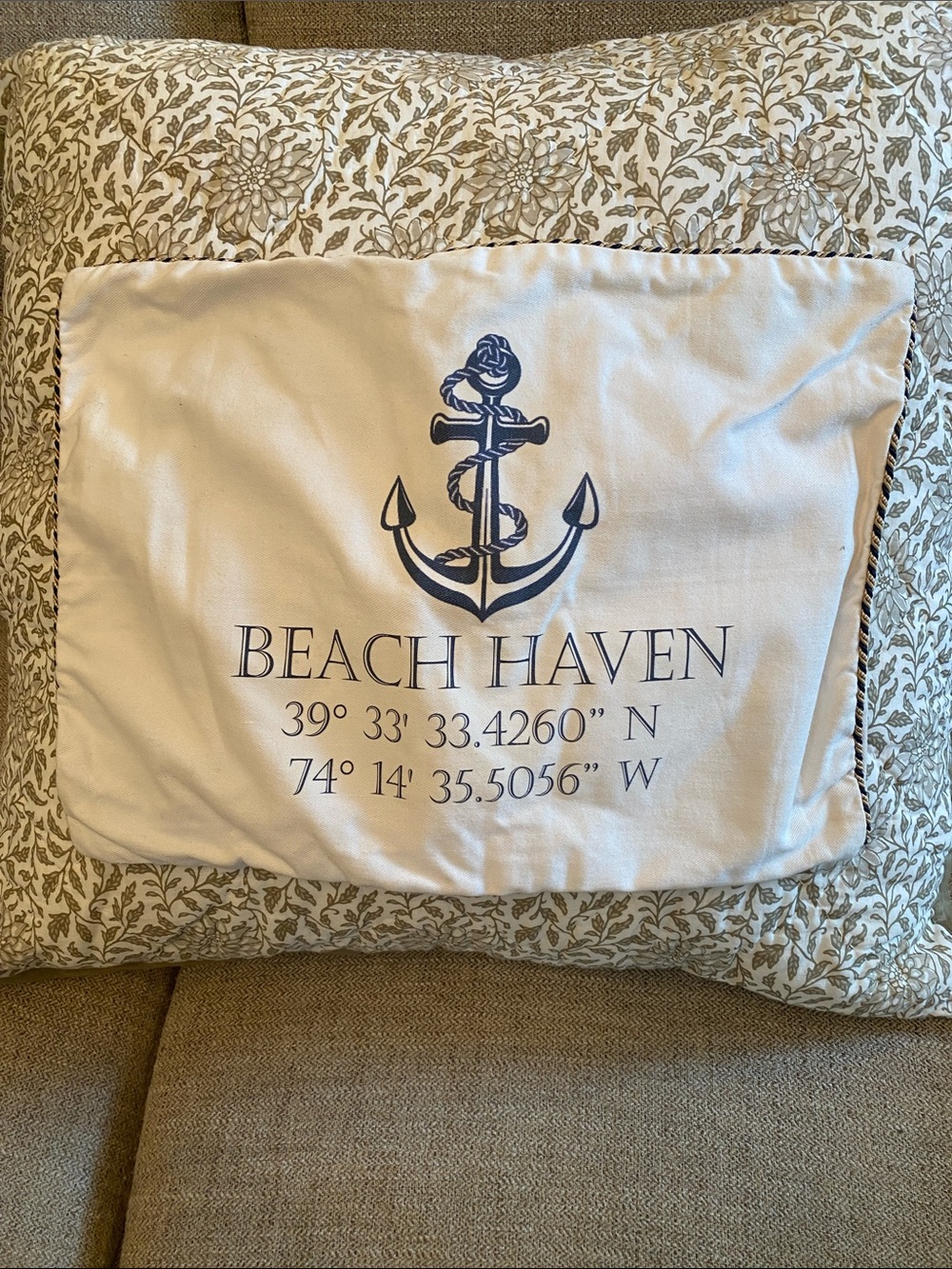 Beach Haven Anchor Pillow Cover in Navy and Cream